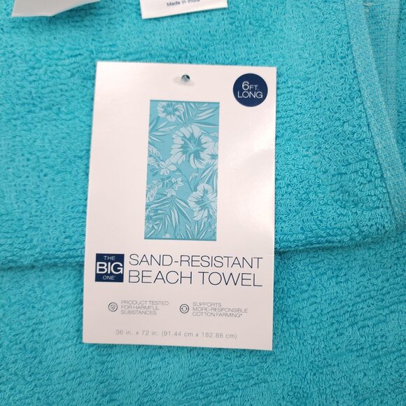 The Big One Sand Resistant Beach Towel 36" X 72" Hibiscus Design Cotton Green - Picture 4 of 7